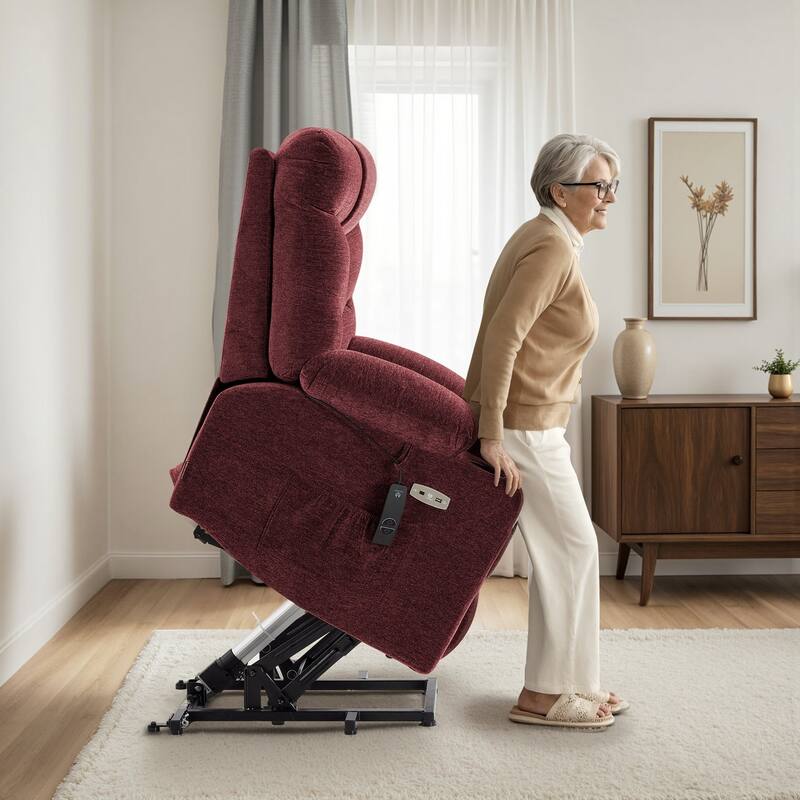 MCombo Power Lift Recliner Chair with Extended Footrest for Elderly People - Burgundy