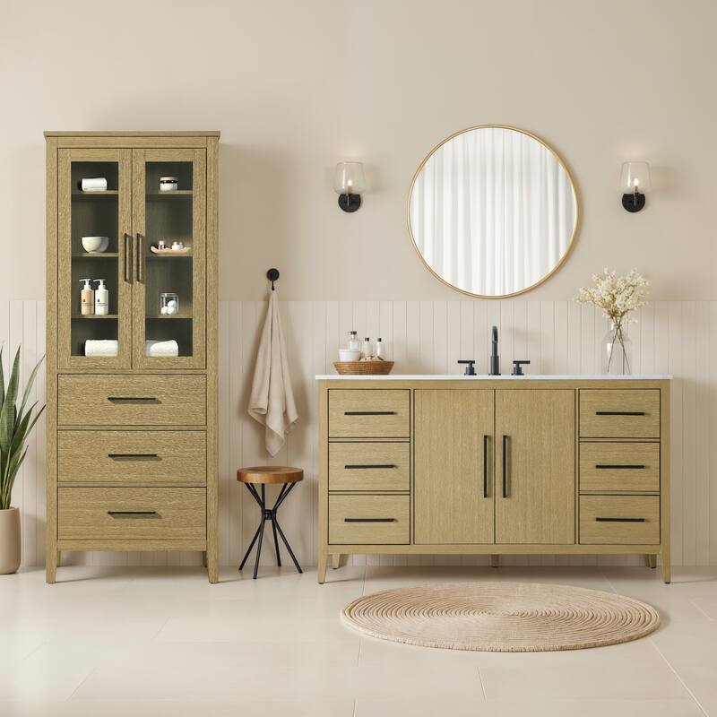 Laura 16-28 Inch Bath Storage Glass Cabinet