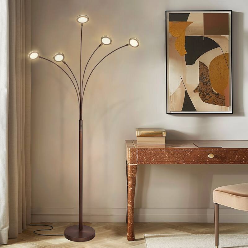 Brightech Orion 74 in. Industrial 5-Light LED Super Bright Floor Lamp with 5 Adjustable Swing Arm Heads