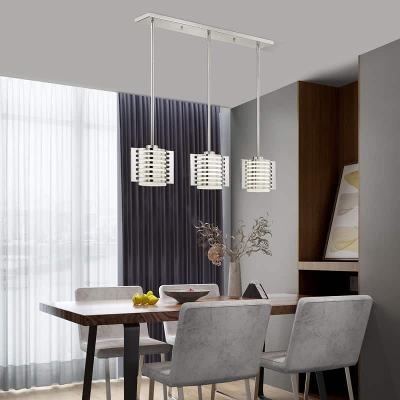 Livex Lighting 3-light Brushed Nickel Indoor Chandelier, 41033-91 - 36.5" L X 4.5" W X 9.25" - 45.25" ADJ H