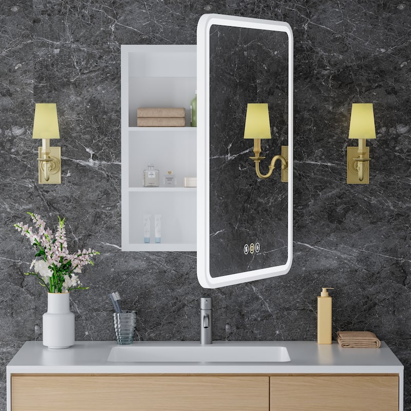 Aris Recessed/Surface Mount Bathroom Medicine Cabinet with Mirror and Lights, Dimmable, Color Adjustable, and Fast Defogging