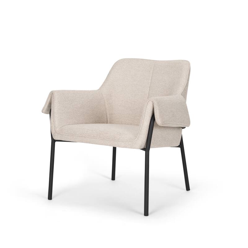 Brently Accent Chair w/ Cream Boucle Fabric & Matte Black Metal Legs