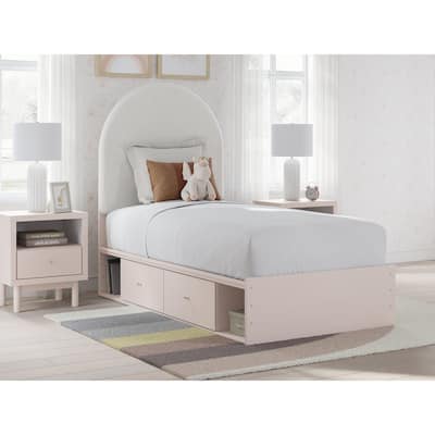 Signature Design by Ashley Wistenpine Pink/Cream Twin Upholstered Panel Platform Bed with Storage