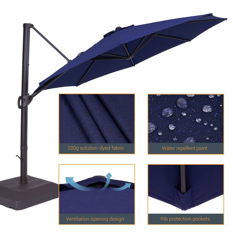 BONOSUKI 11-ft 360-degree Rotating Cantilever Patio Umbrella with Base