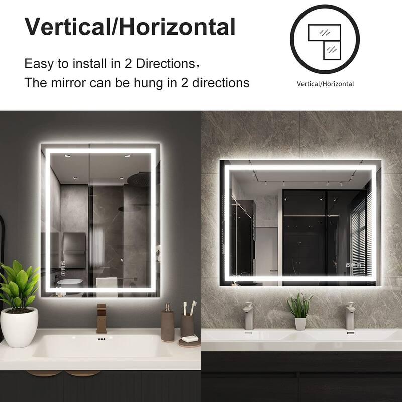 Rectangular Frameless Anti-Fog Multi-functional Wall-Mount LED Bathroom Vanity Mirror