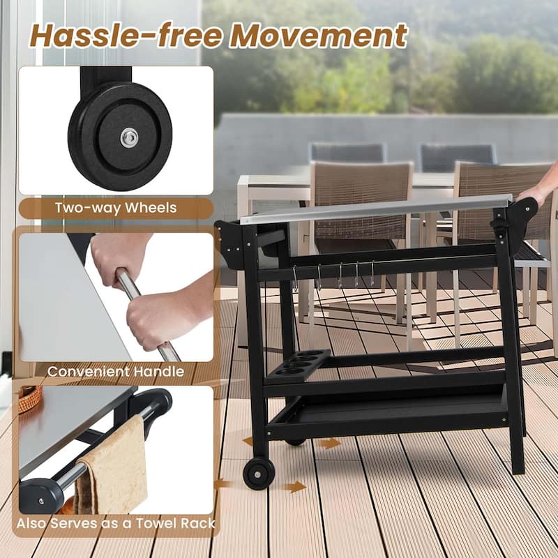 Costway Movable Outdoor Dining Cart Table with Stainless Steel - See Details
