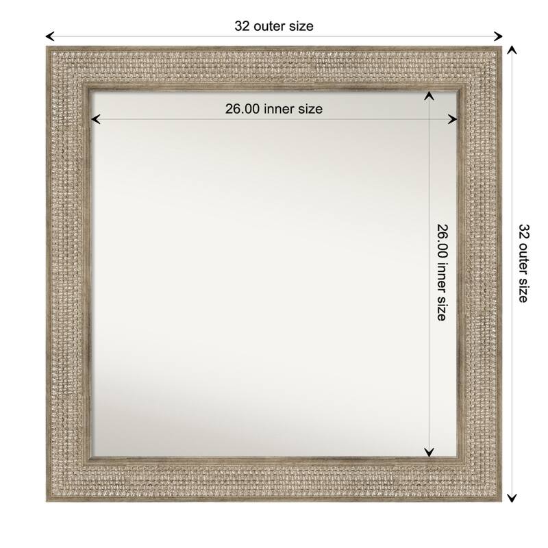 Trellis Silver Framed Non-Beveled Custom Wall Mirror, Bathroom Vanity Mirror - Outer Size: 32 x 32