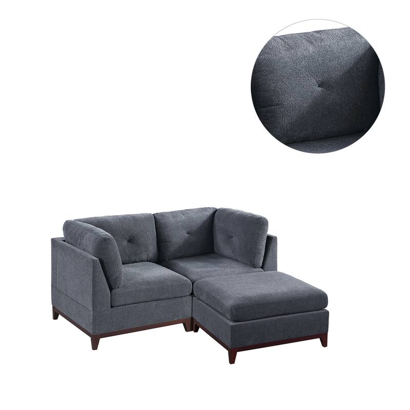 3 Piece Chenille Fabric Modular Corner Sofa and Ottoman Set