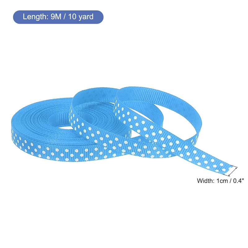 Grosgrain Ribbons with White Dots Ribbon Bow Decoration - Sky Blue - 10 Yardx0.4 Inch