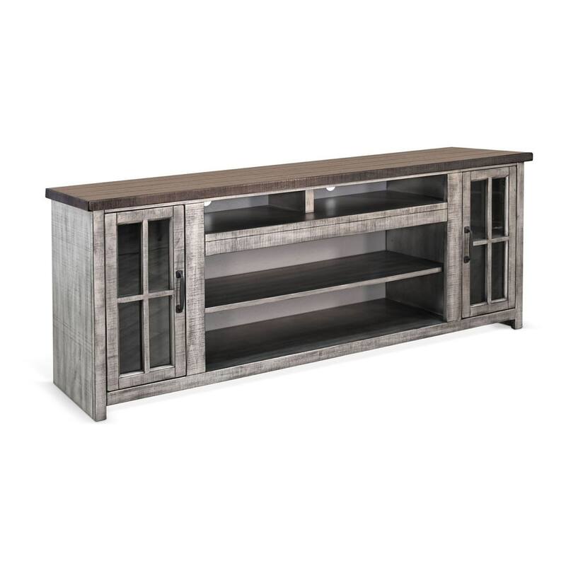 Leyla TV Stand Media Cabinet, 2 Doors, Shelves, Gray-Brown Wood 76 Inch