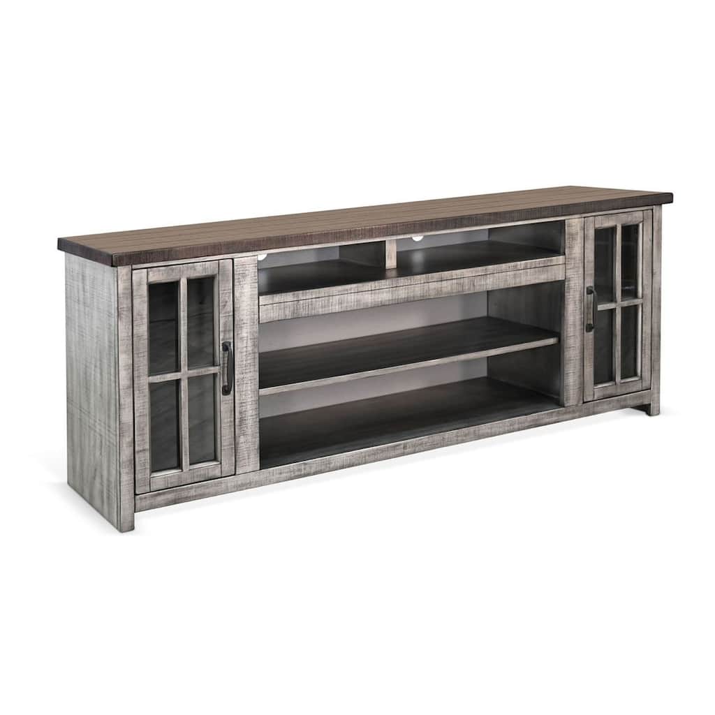 Leyla TV Stand Media Cabinet, 2 Doors, Shelves, Gray-Brown Wood 76 Inch