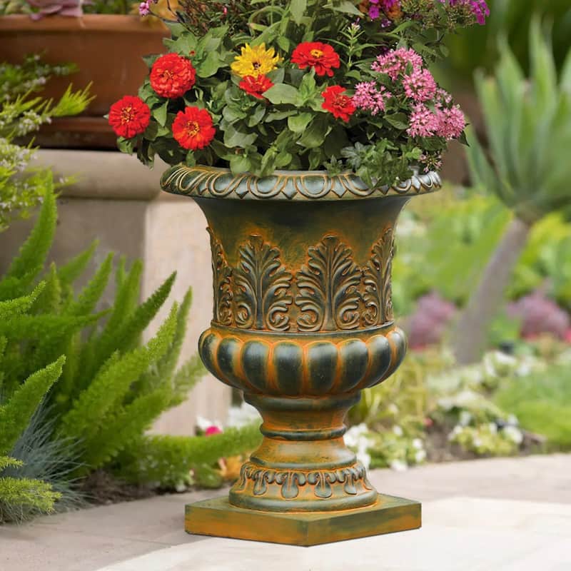Handmade Weathered Brown Fiber Stone Tall Urn Planter Pots - 19.9" H x 15.9" Diameter - 19.9" H x 15.9" Diameter