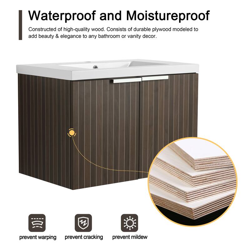 Malwee 24"/30"/36"/48" Bathroom Vanity with Sink, Floating Bathroom Vanity with Soft Close Door