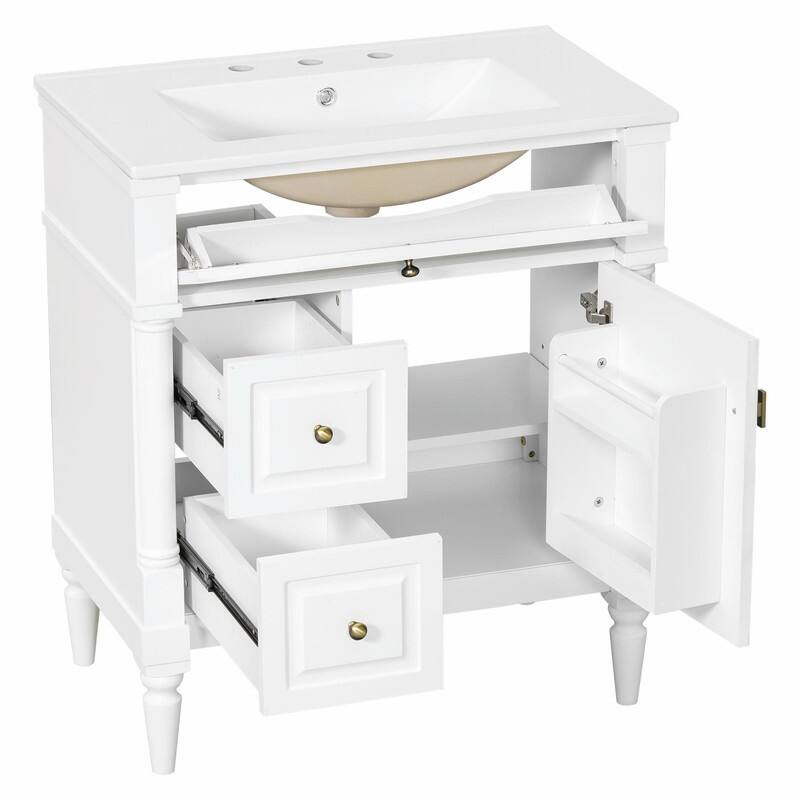 36" Bathroom Vanity with Sink, Freestanding Bathroom Cabinet with Ceramic Basin, Flip Drawer