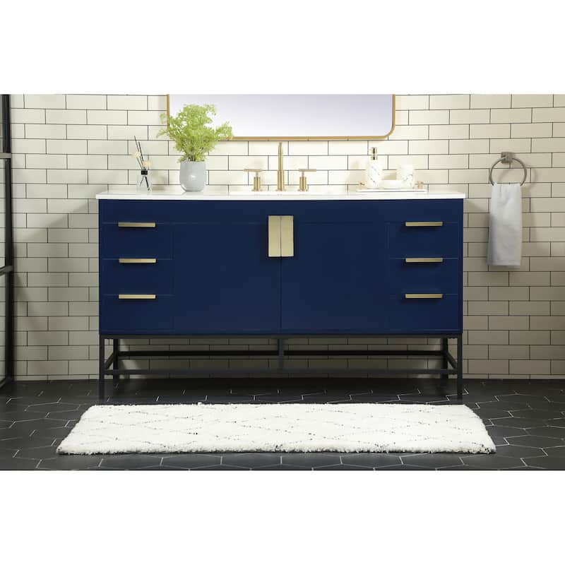 Icon 48 - 60 Inch Single Bathroom Vanity with Ivory White Engineered Marble