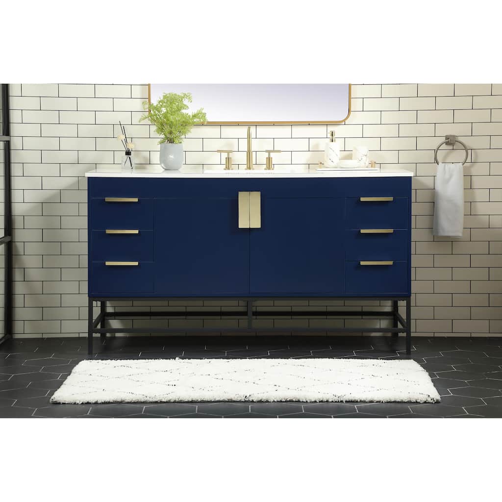 Icon 48 - 60 Inch Single Bathroom Vanity with Ivory White Engineered Marble