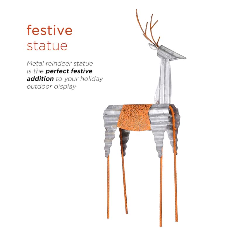 Alpine Corporation Outdoor Metal Rustic Reindeer Lawn Christmas Holiday Decoration - Silver