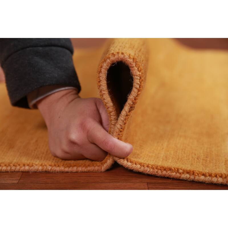 Yellow Gold Modern Gabbeh Oriental Rug Hand-Knotted Wool Carpet - 3'5" x 4'10"