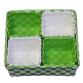 Green and White Woven Basket Five Piece Set - 10 W x 10 D x 4 H
