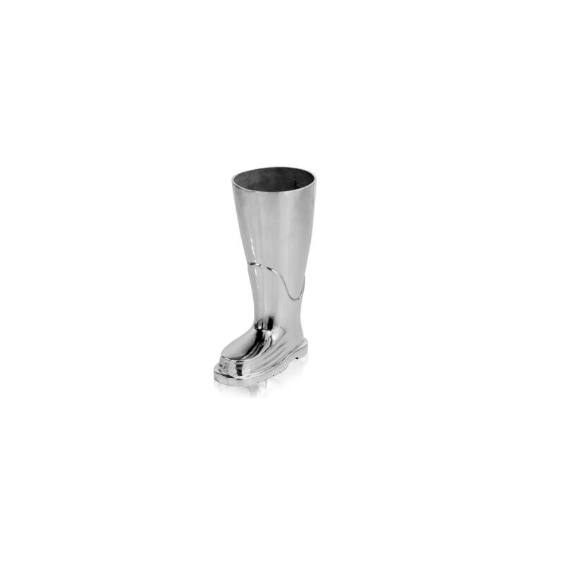 HomeRoots 16" Silver Buffed Aluminum Firefighter Boot Umbrella Stand Sculpture - 4.75' X '16' X '10.5