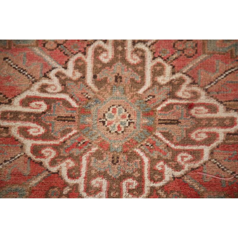 Hand Knotted Oriental 100% Wool Carpet Traditional Medallion Pink Heriz Area Rug - 12' 7'' X 9' 9''