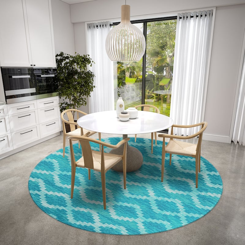 Indoor/ Outdoor Addison Yuma Southwest Chevron Washable Area Rug - 8' x 8' - Turquoise