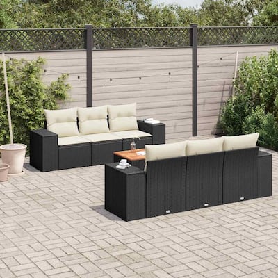 vidaXL Patio Sofa Set with Cushions Outdoor Furniture 7 Piece Poly Rattan - 21.7 x 24.4 x 27.2