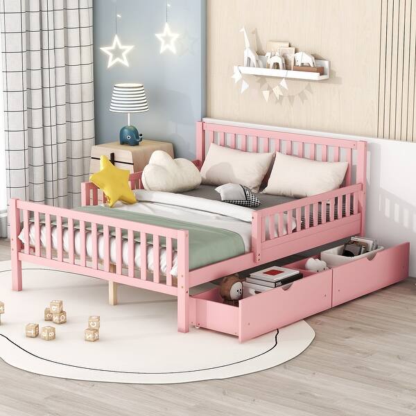 slide 2 of 17, Full Size Kids Bed with Two Storage Drawers, Pink Pink