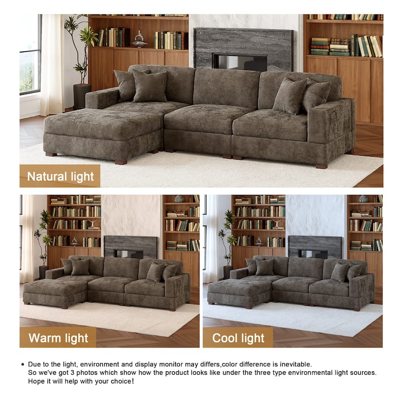 Oversized Chenille Modular Sectional Sofa Living Room Set with Ottoman