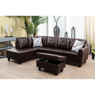 Julietteboterill 3-Pieces Sectional Sofa Set,Brown,Faux Leather(09723)