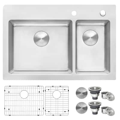 Ruvati 33 x 22 inch Drop-in Topmount Kitchen Sink 16 Gauge Stainless Steel 70/30 Double Bowl - RVM5173 - 8' x 11'