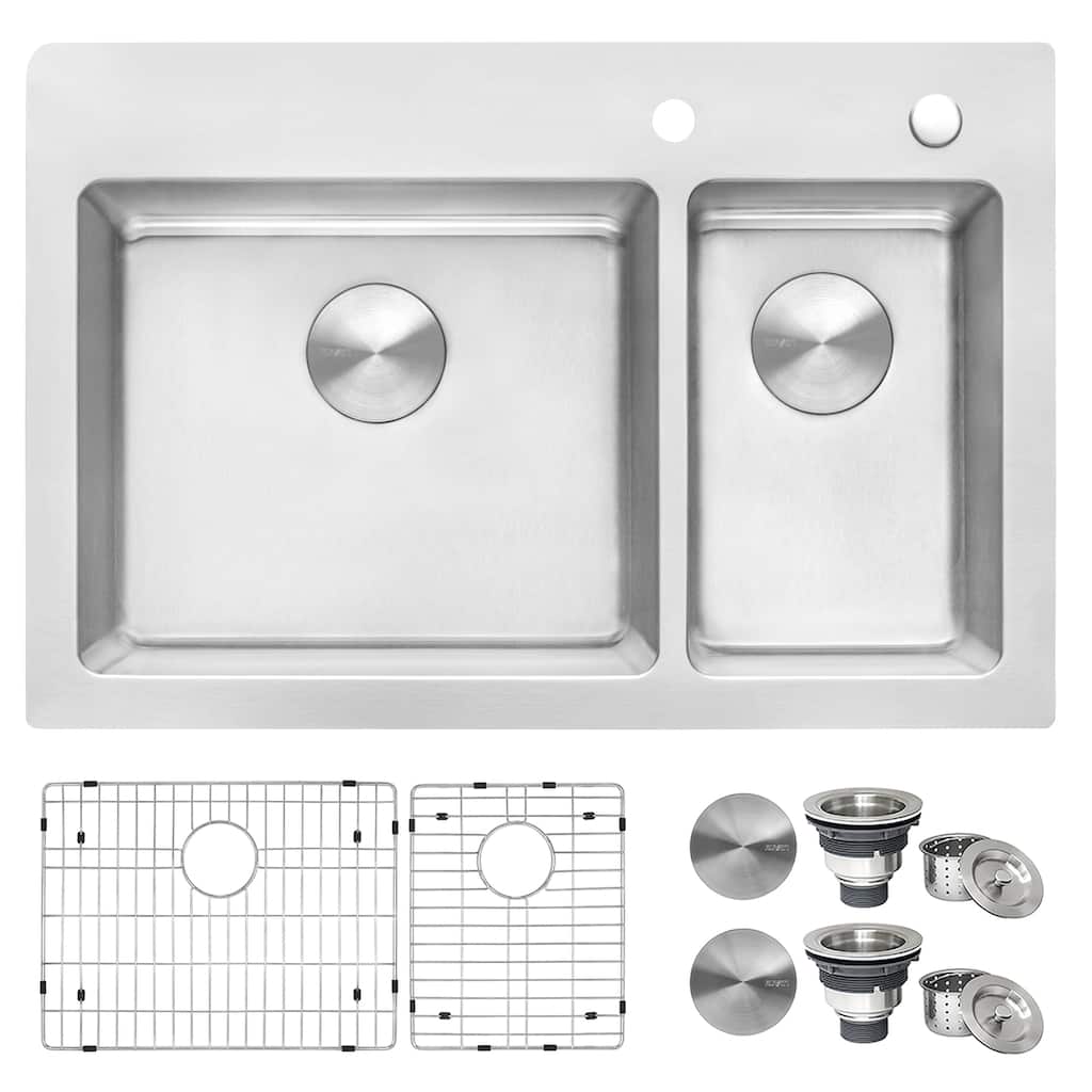 Ruvati 33 x 22 inch Drop-in Topmount Kitchen Sink 16 Gauge Stainless Steel 70/30 Double Bowl - RVM5173 - 8' x 11'