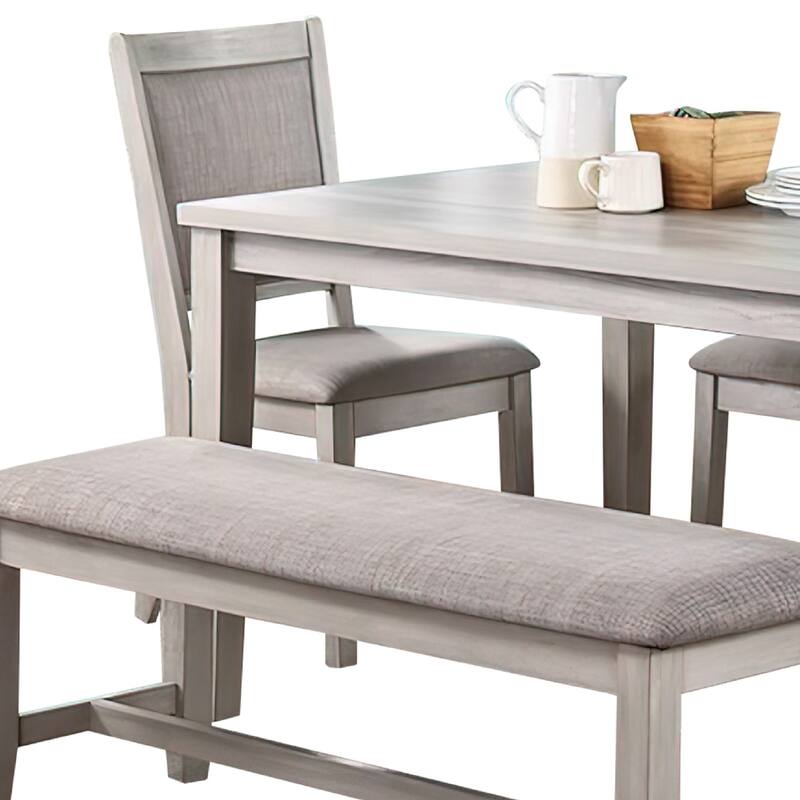 Modern 6 Piece Dining Set with Table, 4 Chairs and Bench, Plush Seats, Gray