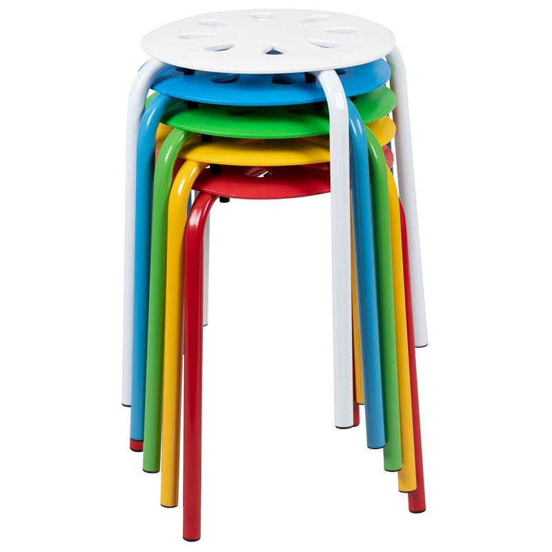 Plastic Nesting Stack Stools - School/Office/Home, 17.5"Height (5 Pack) - 16.5"D x 16.5"W x 17.5"H
