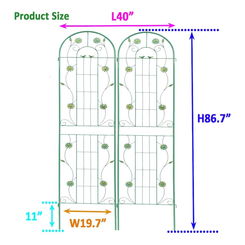 4 Pack Metal Garden Trellis 86.7" x 19.7" Rustproof Trellis for Climbing Plants Outdoor Flower Support Green
