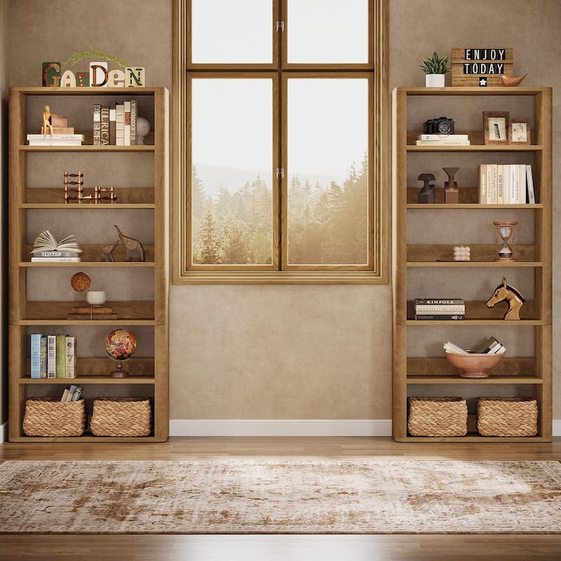 6-Tier Tall Open Bookshelves and Bookcases with Storage Shelves, 70.9" Floor Standing Library Wood Display