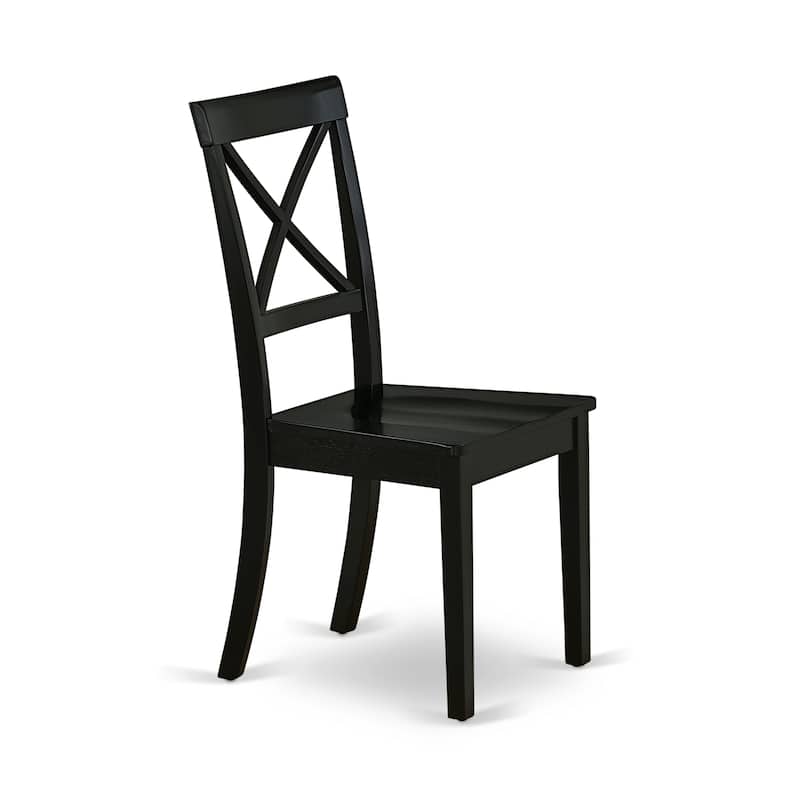 East West Furniture Boston Dining Room Chairs - Cross Back Solid Wood Seat Chairs, Set of 2, Black - BOC-BLK-W