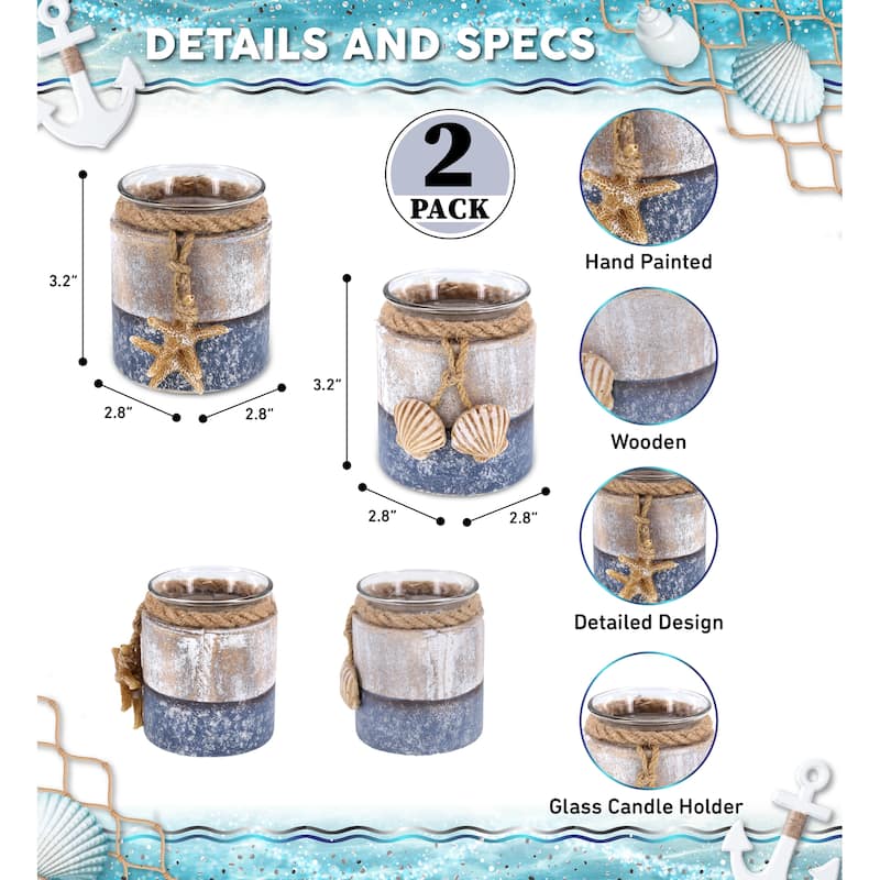 CoTa Global Silver Sea Starfish and Seashell Candle Holders, 2 Pcs Set - 3.2″Lx2.8″Wx2.8″H