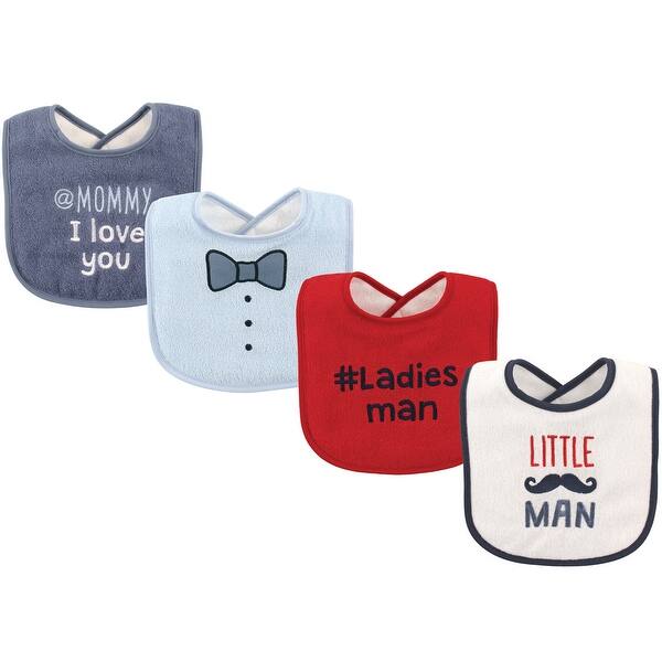 slide 1 of 1, Luvable Friends Baby Boy Cotton Drooler Bibs with Fiber Filling 4pk, Little Man, One Size - Little Man - One Size One Size - Little Man