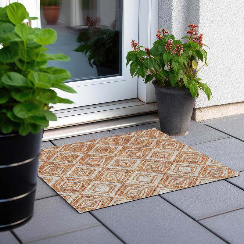 Machine Washable Indoor/ Outdoor Chantille Contemporary Diamonds Rug - Paprika - 1'8" x 2'6"