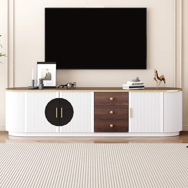 Modern TV Stand with 3 Drawers and Shelf for TVs Up to 80" for Living Room Entertainment Center - White