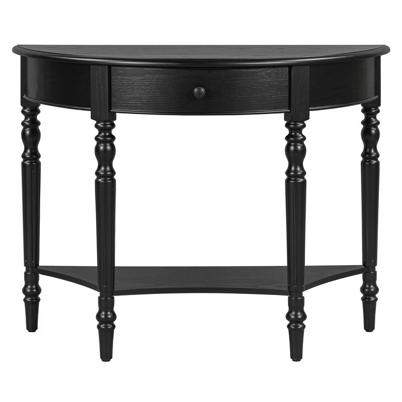 Farmhouse Half Moon Console Table with Drawer & Shelf - Rustic Accent Table