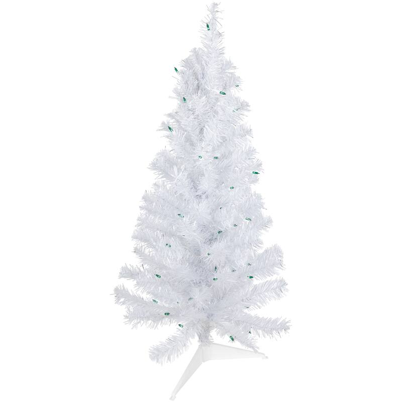 Pre-Lit Small White Pine Artificial Christmas Tree - Green Lights - 3 Foot