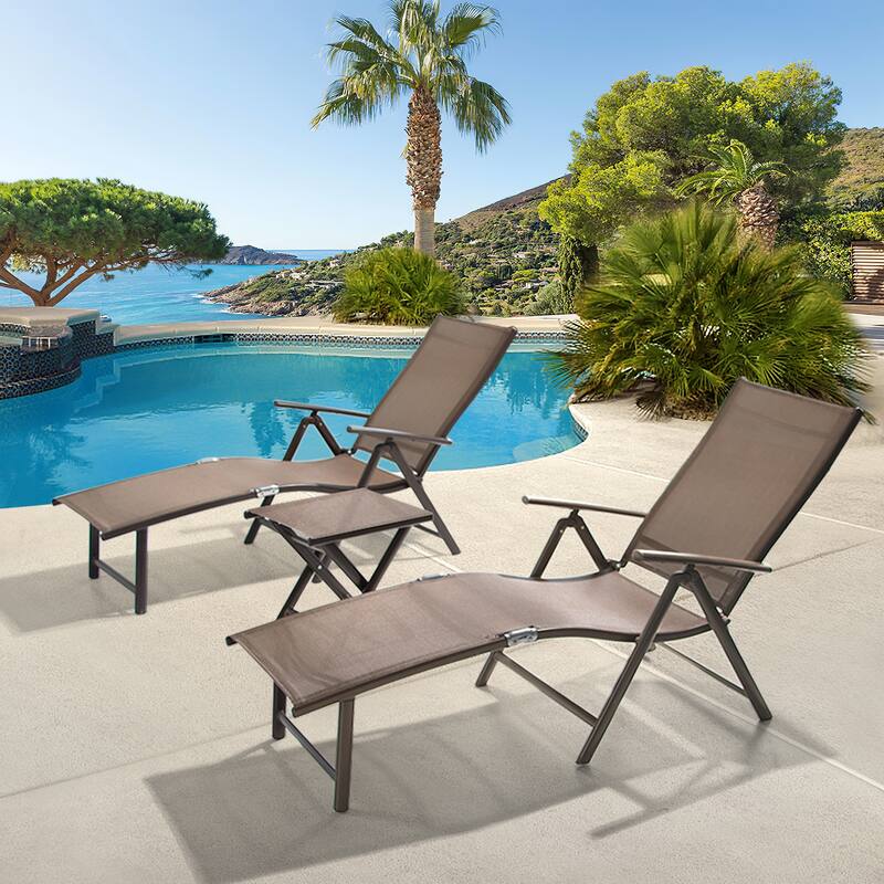 Pellebant Outdoor Adjustable Chaise Lounge Folding Chair and Table Set - N/A