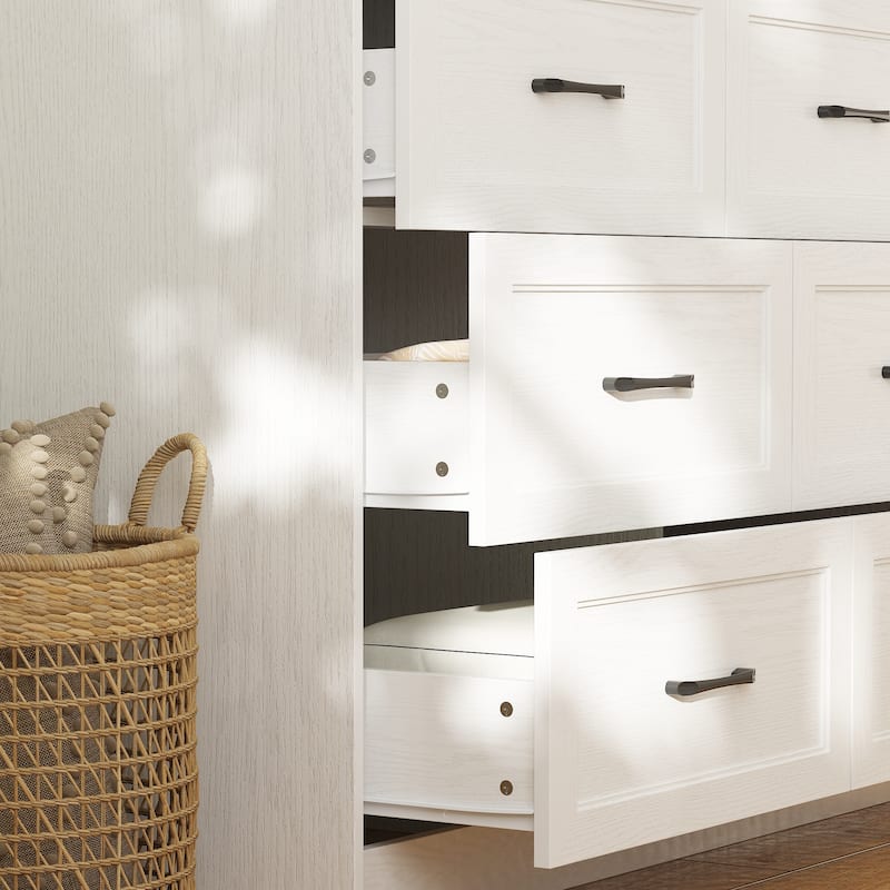 9 Drawers Dresser Large Capacity 62.2" W Sturdy Triple Chest White Brown