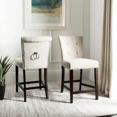 SAFAVIEH 26- Inch Taylor Light Grey/ Espresso Tufted Counter Stool (Set of 2) - 20" x 26.5" x 40.5"