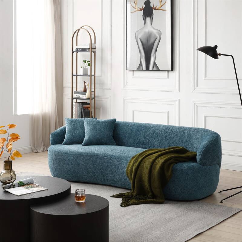 Modern Fabric Curved Sofa, 3 Seat Cloud Boucle Sofa