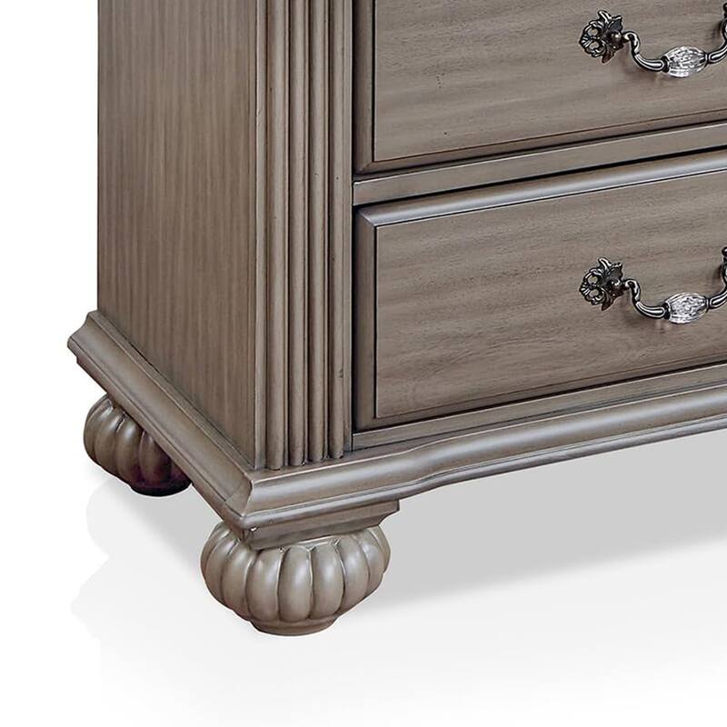 Recus Classic Nightstand with 3 Drawers, Acrylic Accents, Gray Solid Wood