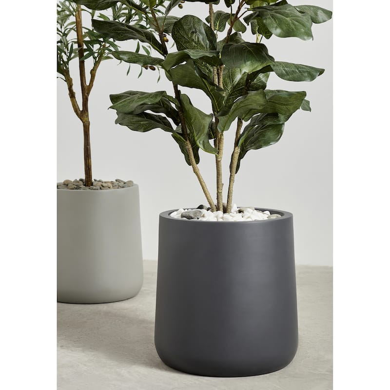 Indoor/Outdoor Large 1-Piece Nordic Minimalist Fiberstone Lightweight Round Planter Pot - 14, 11 inch Matte Finish