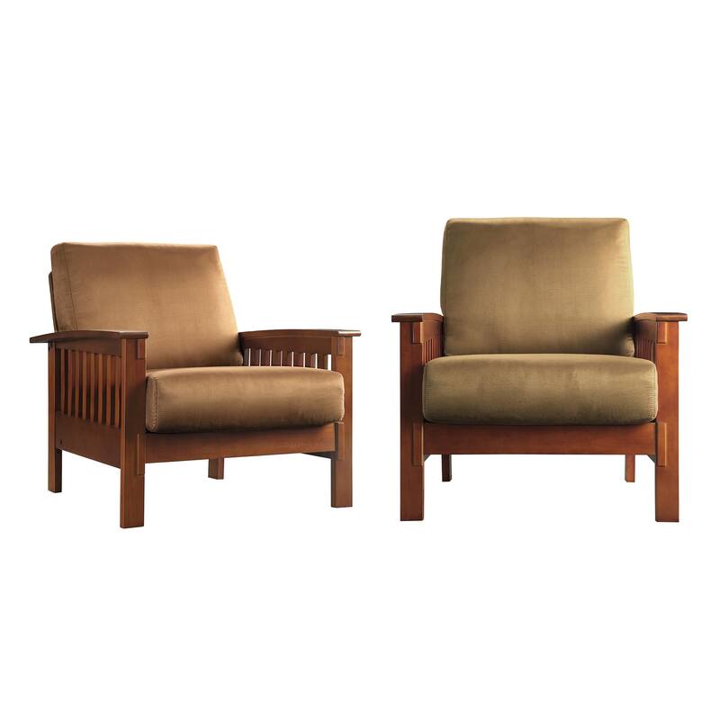 Sigulda Mission-Style Wood Accent Chair with Ottoman
